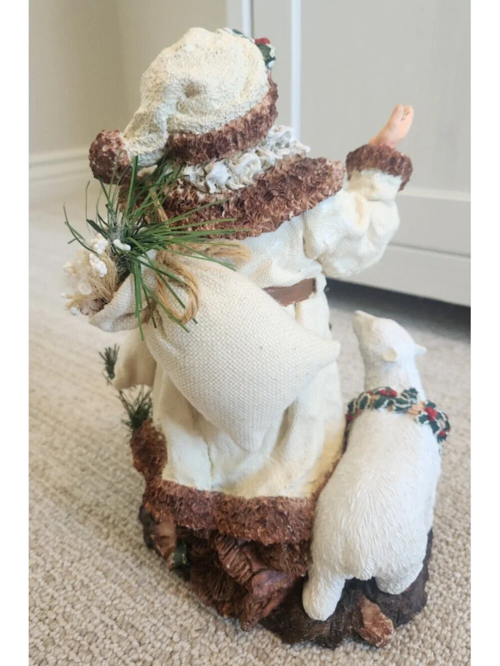 Santa Claus Figurine Woodlands Christmas Polar Bear Deer Vintage Porcelain Folk